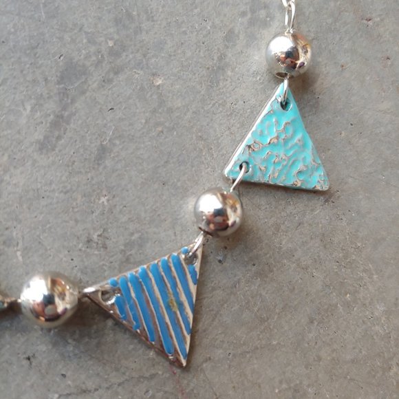 Handmade Silver and Blue Triangle Pendant Necklace - Picture 3 of 7